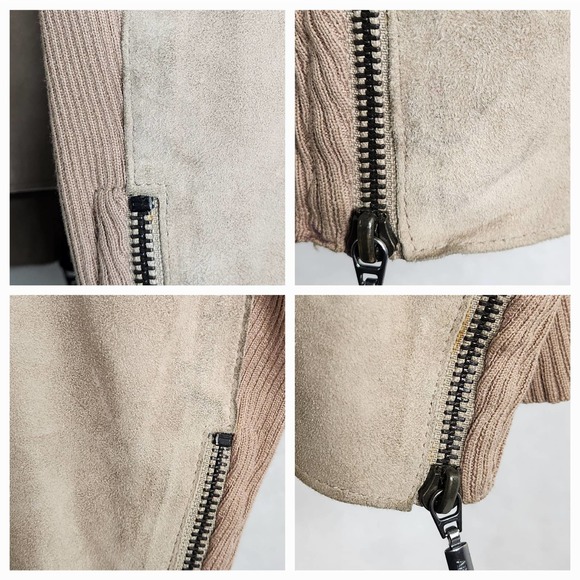 Armani Collezione Tan Brown Suede Leather Zip Front Jacket Knit Insets Size 44 - Picture 15 of 16